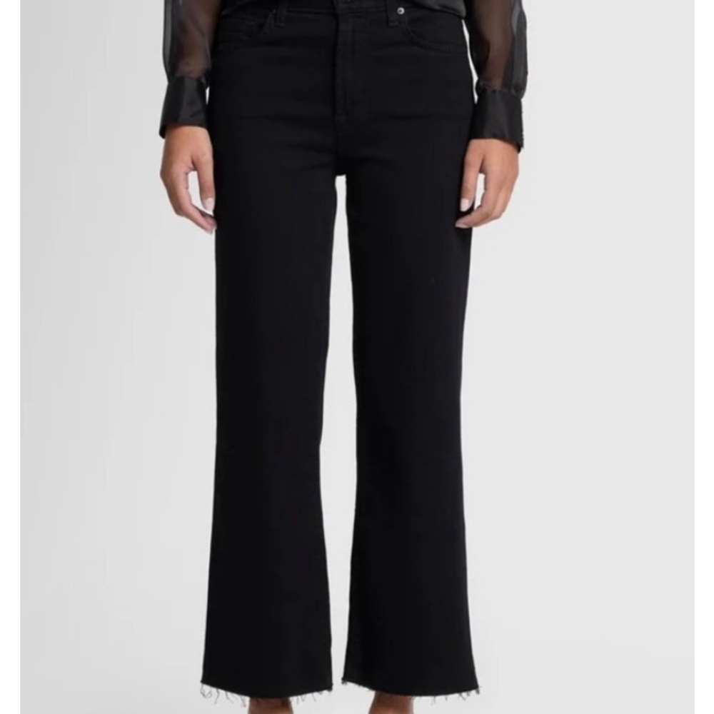 Women's 7 For All Mankind Black Raw Hem Flare Jeans